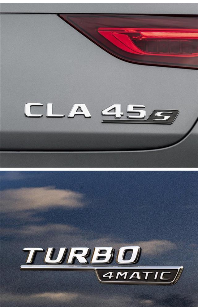 Mercedes-Benz rear car sticker, AMG tail emblem modification for CLA200/220/260, CLA45 lettering, and four-wheel drive symbol