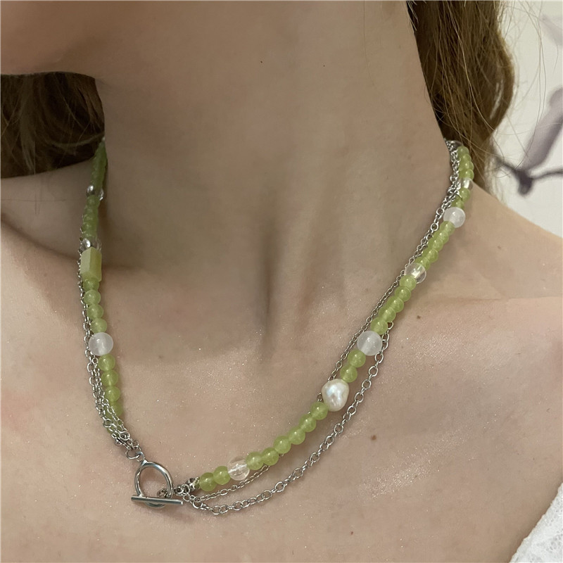 Wholesale Jewelry Baroque Green Cystal Beaded Multi-layer Necklace Nihaojewelry display picture 2