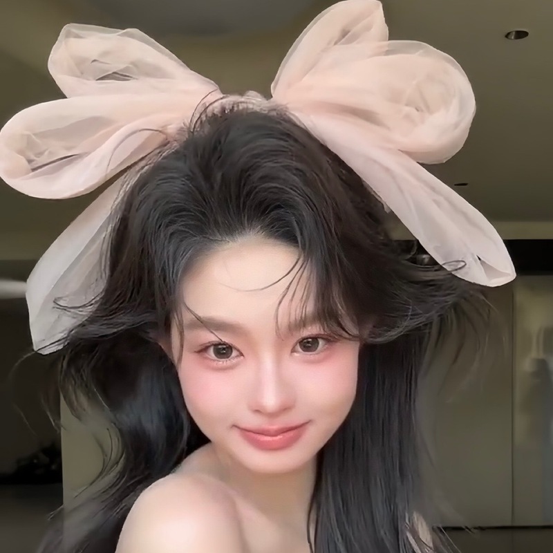 新款超仙粉色大蝴蝶结发夹新娘结婚纱礼服减龄显脸小拍照头饰发饰|undefined