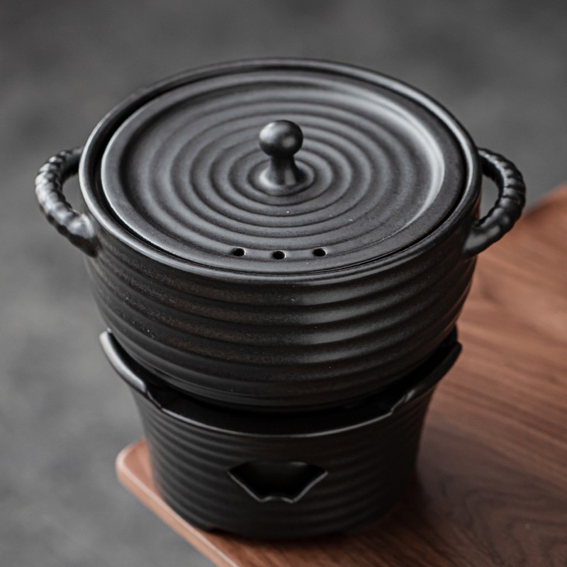 Japanese Double-eared Ceramic Soup Pot Alcohol Stove Hotel Tableware Retro Soup Pot Household Casserole Small Hot Pot