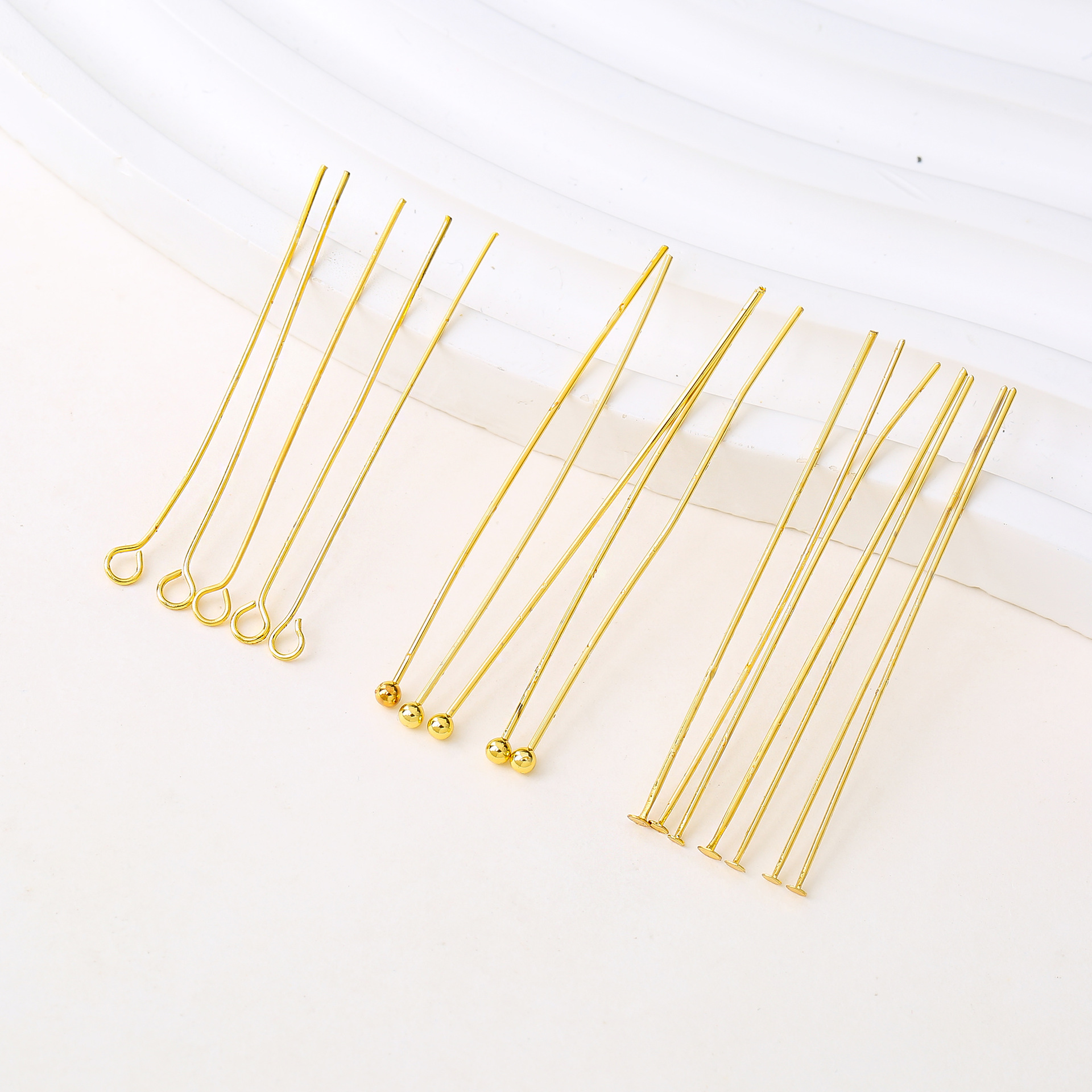 18K Gold-Plated Color-Preserving 9-Shaped Pins, T-Shaped Pins, Round Head Pins, Ball Head Pins, Handmade DIY Jewelry Accessories, Bracelet and Earring Components Wholesale