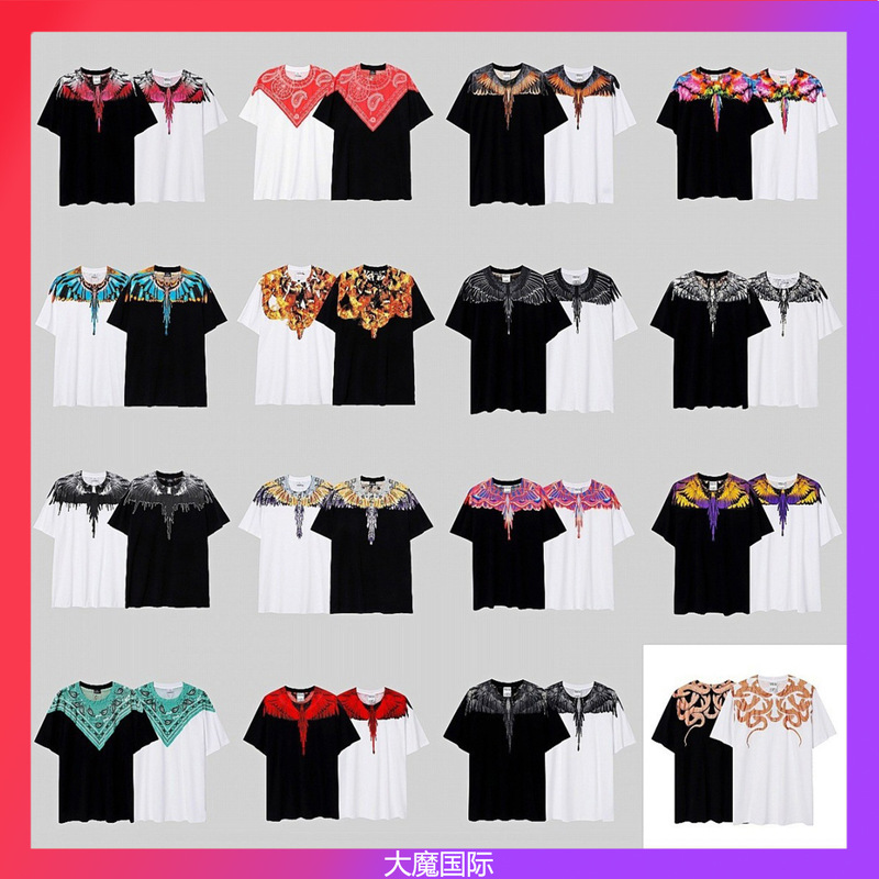 Correct Edition MB Short Sleeve Men's and Women's Couple Dress Colorful Wings Feather T-shirt Marcelo European and American Fashion Brand Classic Half Sleeve T