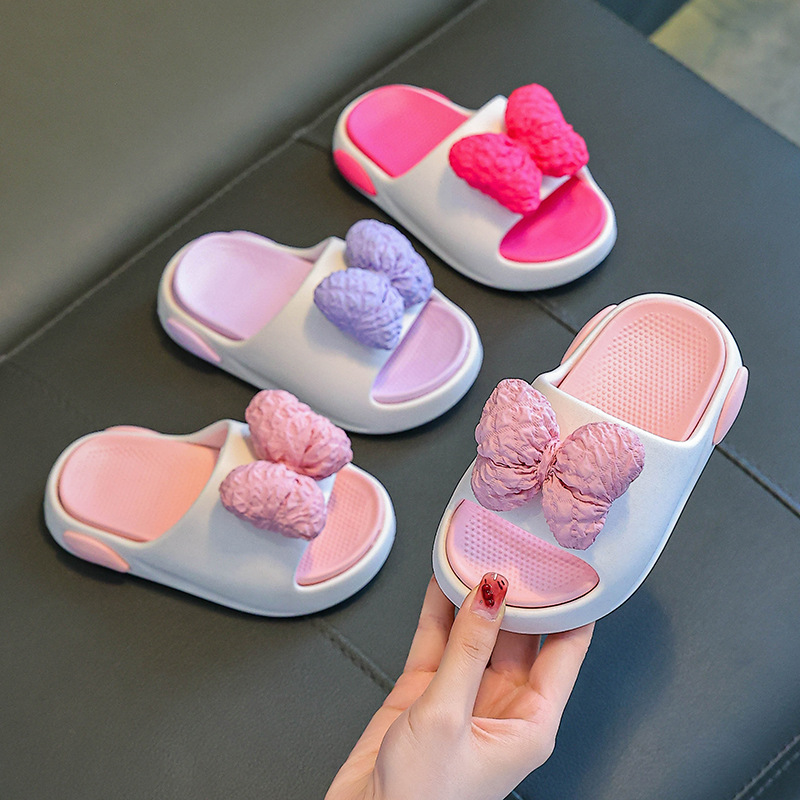 Cross-border summer new bow slippers children's slippers soft bottom out non-slip thick beach sandals for women