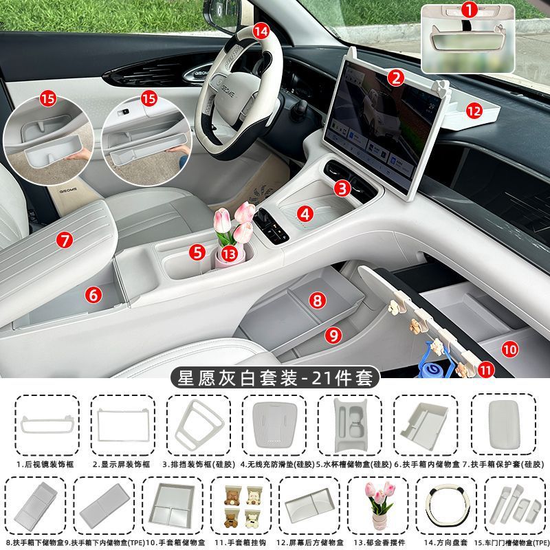 For Voyah Xingyuan — Shiyong Armrest box pad - voyah-xingyuan-center-console-gear-panelarmrest-panel-silicone-pad-gray-white-21