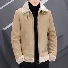 冬季鹿皮绒夹克男韩版修身加绒加厚短款皮外套鹿皮绒潮流休闲外套