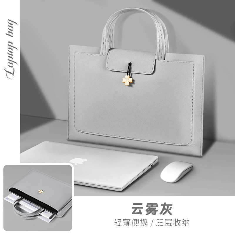 ポータブルレザーラップトップバッグ 14inch ポータブルドキュメントバッグ 3 層情報収納バッグ シンプルなクロスボディバッグ 軽量|undefined