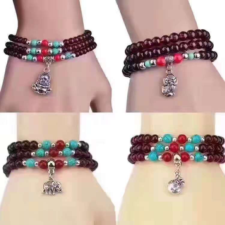 Jewelry bracelet imitation Garnet three-ring bracelet men's and women's 108 round hand three-ring bracelet live online gift Jewelry bracelet imitation Garnet three-ring bracelet men's and women's 108 round hand three-ring bracelet live online gift