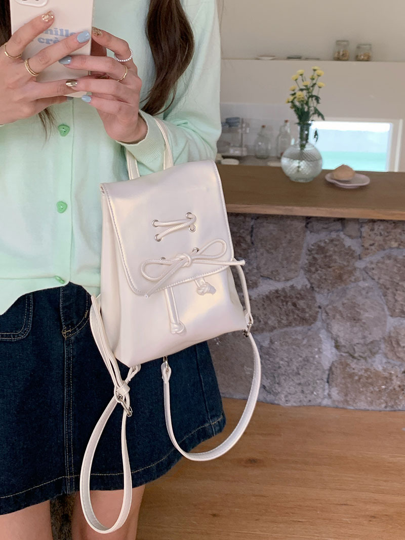 Ballet style bow double shoulder women's bag 2024 new trendy Korean backpack, cute portable shoulder bag schoolbag_voghion.com