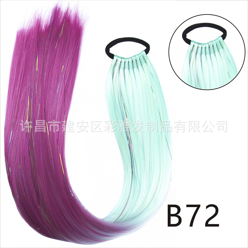 Comercio exterior transfronterizo láser de fibra química colorida cola de caballo 24 pulgadas trenzada de nueve hebras extensión de cabello cola de caballo simple y rápida