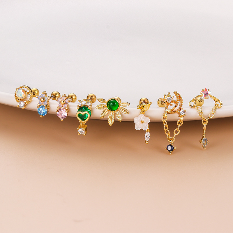 Fashion Flower Metal Plating Inlay Zircon Ear Studs 1 Piece
