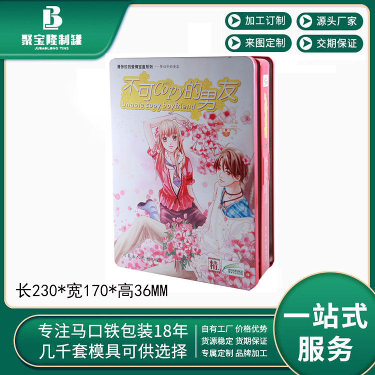 马口铁盒双盖书盒双开包装盒长方形包装铁罐金属盒东莞制罐厂直销