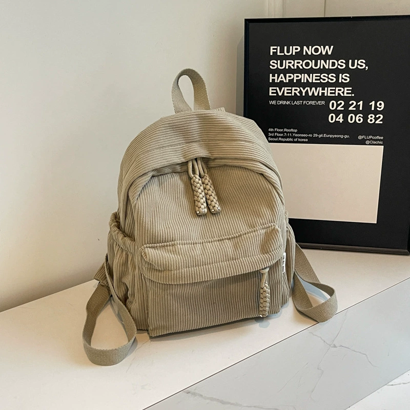 Backpack small shoulder travel bag, city style, corduroy texture, 27×14×30 cm, pendant option