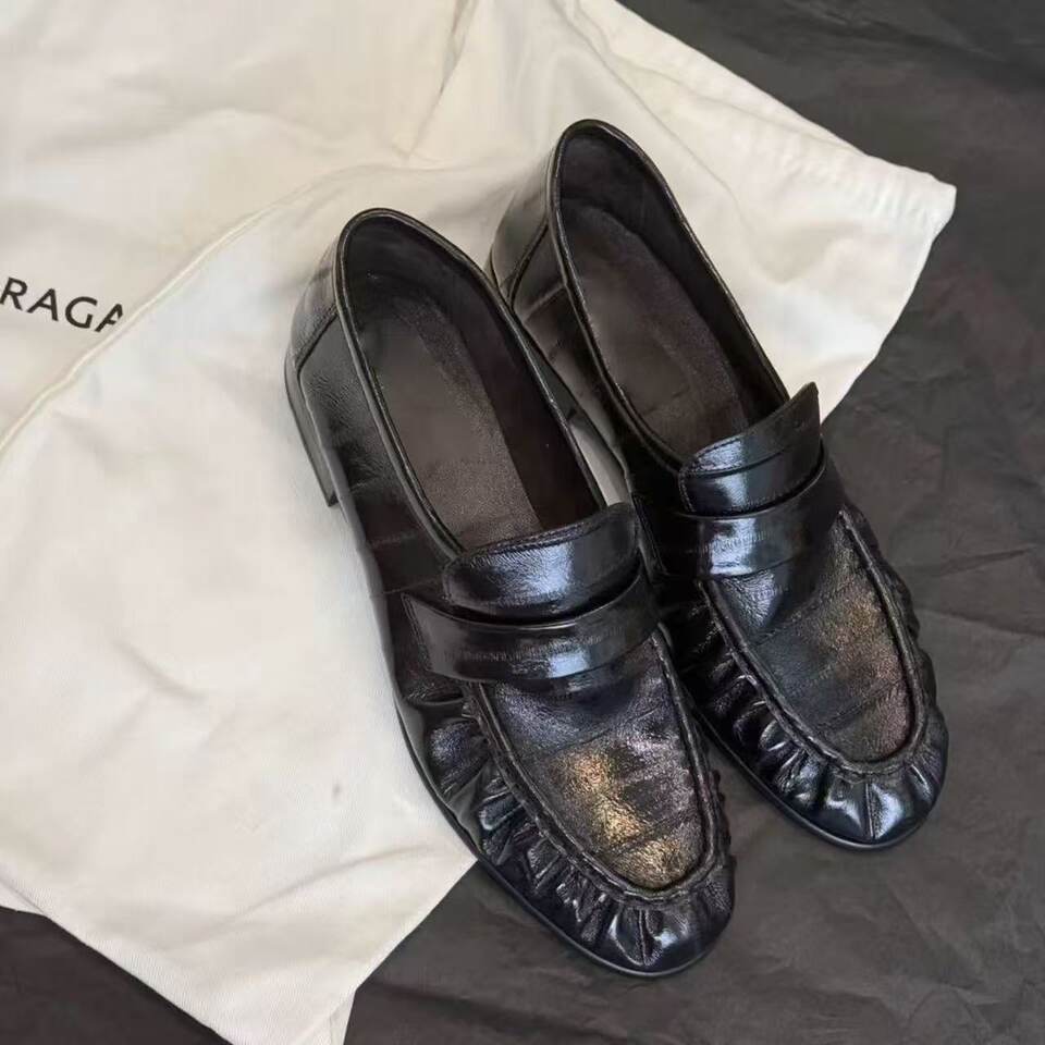 Giày lười nữ da cá chình thật thủ công phong cách retro nhăn, đế dày gót 3-5 cm — Màu nâu, màu đen chi tiết 8