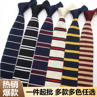 Knitted Tie Belt Polyester Silk Wool Casual Flat Striped Korean Style Narrow Men's and Women's Shengzhou Manufacturer Wholesale