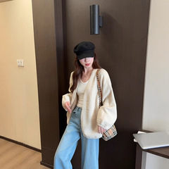 韩系慵懒风肌理感软糯长袖毛衣外套女早秋季显瘦百搭针织开衫上衣