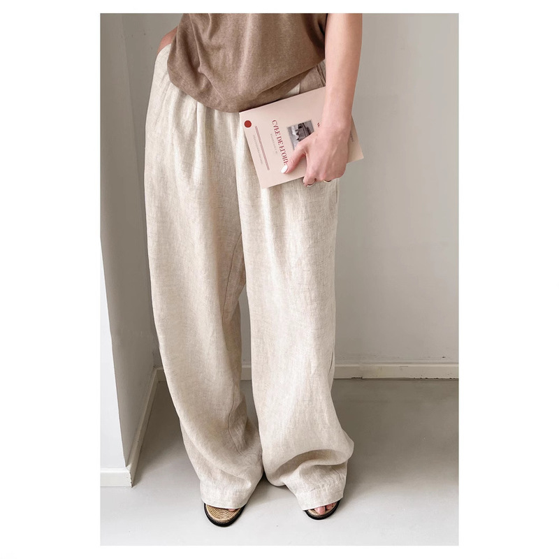 Loose Linen Wide-Leg Pants for Women, New Spring/Summer Style, White, Relaxed Straight Casual Trousers