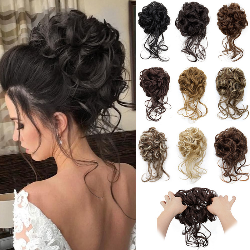 Tassel Hair Tie with Natural Messy Long Strands, High-Layered Fluffy Bun, Elastic Curly Hair Tie, Roman Curly Wig Wholesale