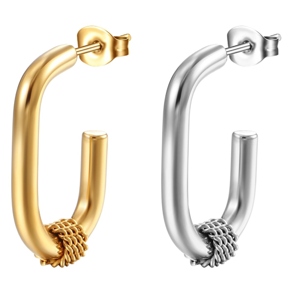 INS estilo transfronterizo europeo y americano de moda de acero inoxidable pendientes ovalados de moda simple de 18 quilates de acero de titanio de las mujeres hebilla de oreja geométrica