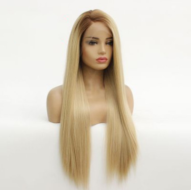 Mediano oro ligero frente encaje fábrica al por mayor fibra química de alta temperatura peluca