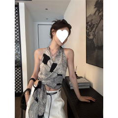 工厂批发【原版品质】复古交叉挂脖吊带背心女夏季绑带修身辣妹气