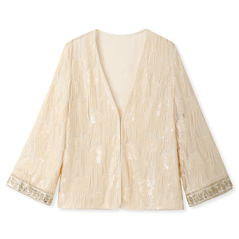 Áo khoác cardigan nữ cổ chữ V thêu tua rua — mơ