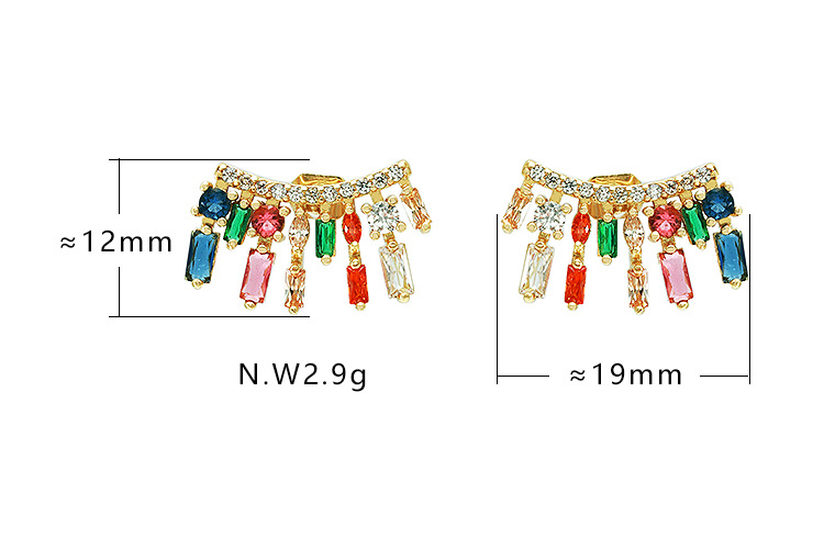 New Fashion Color Zircon Gold-plated Irregular Copper Earrings Wholesale Nihaojewelry display picture 1