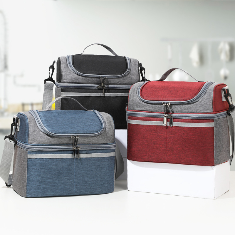 Transfronterizo Amazon bolsa de almuerzo de doble capa de color sólido bolsa de aislamiento térmico simple bolsa de mano portátil bolsa de almuerzo aislamiento térmico