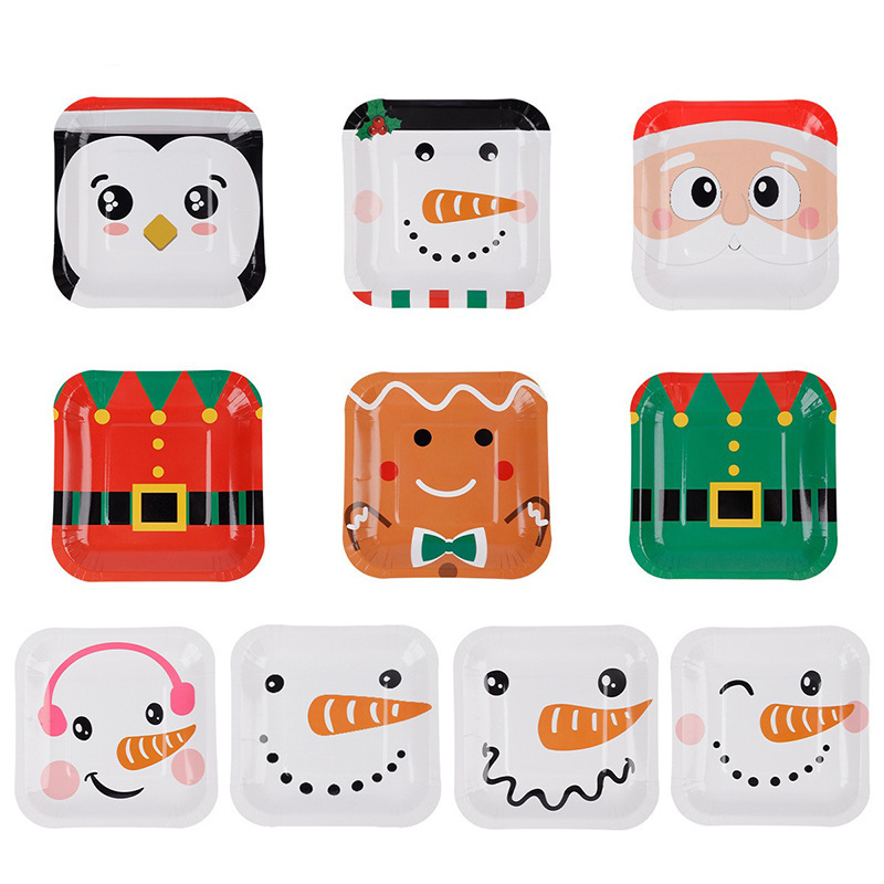 Cross-Border Cartoon Paper Plates Christmas Creative Disposable Square Paper Plates Party Decoration Supplies Wholesale