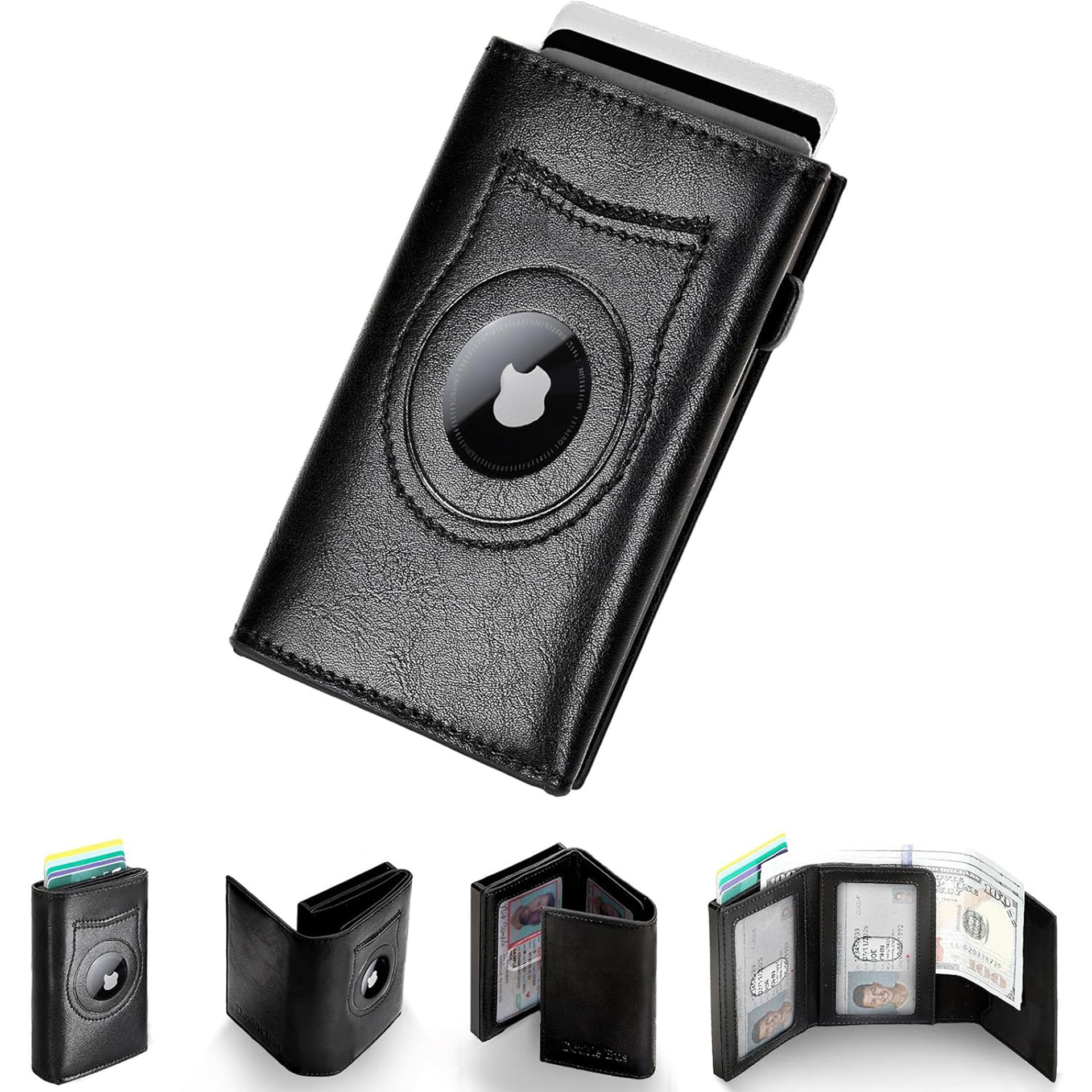 Amazon ultra delgada AirTag rastreo billetera RFID blindaje anti-robo bolsa de tarjetas de absorción triple billetera de cuero para hombres
