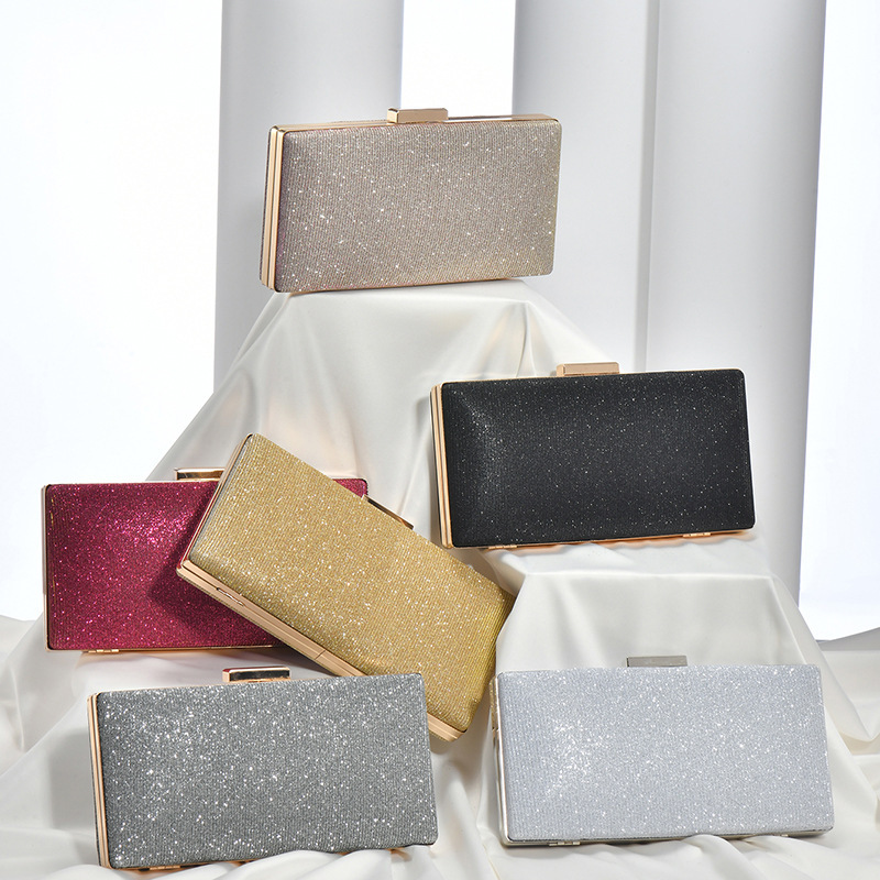 Cross-border Simple Fine Flash Clip Buckle Crossing Hand-held Evening Bag Party Wedding Bridesmaid Bag Banquet Dress Bag in stock