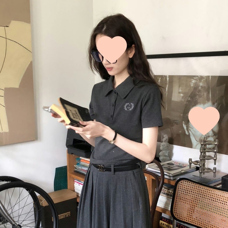 学院风衫刺绣弹力短袖套装2025夏新款上衣半身裙|undefined