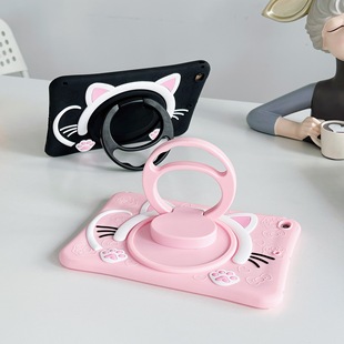 Suitable for iPad Rotating Protective Case Cartoon Cat Portable mini Tablet Drop-Resistant Silicone Full Covering Protective Case