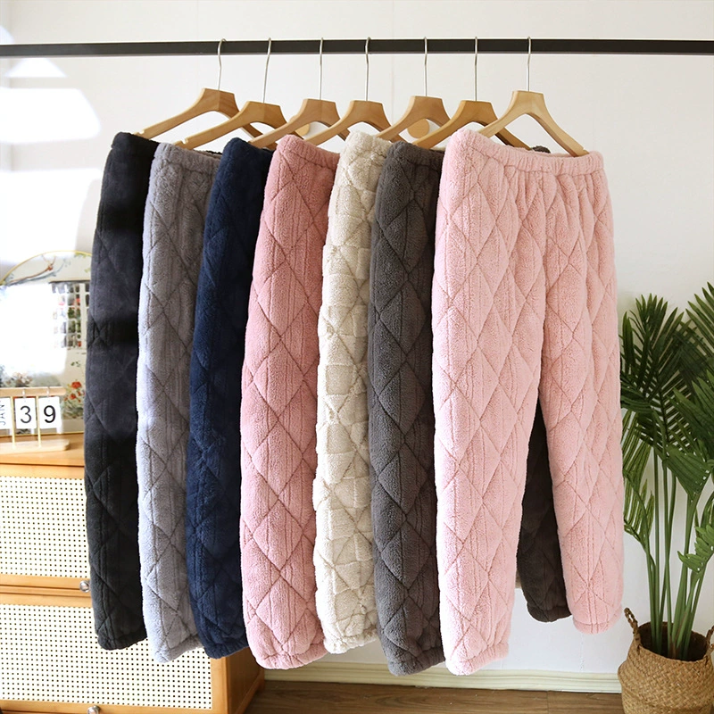 Сплошные пижамы женские пары трехслойный хлопок утолщенные мужские фланелевые повседневные толстые теплые домашние брюки