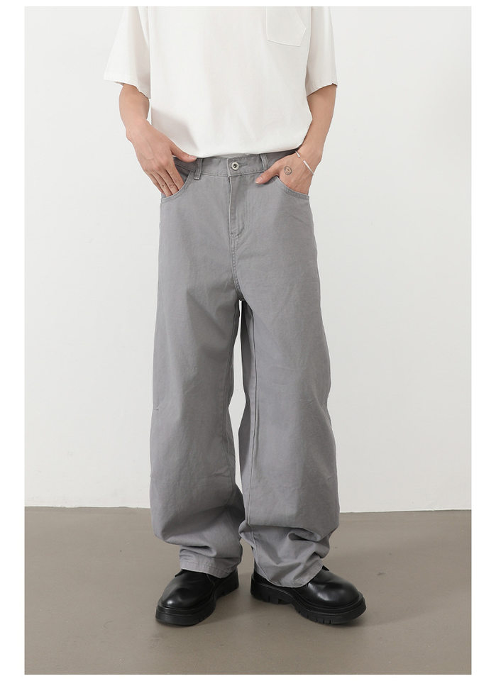Quần jeans nam ống rộng lưng thun nửa, dáng suông thoải mái — Màu xanh quân đội, màu xám nhạt, màu xám đen, đen chi tiết 17