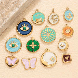 跨境热销彩色滴油眼睛吊坠项链个性几何不锈钢DIY饰品配件锁骨链