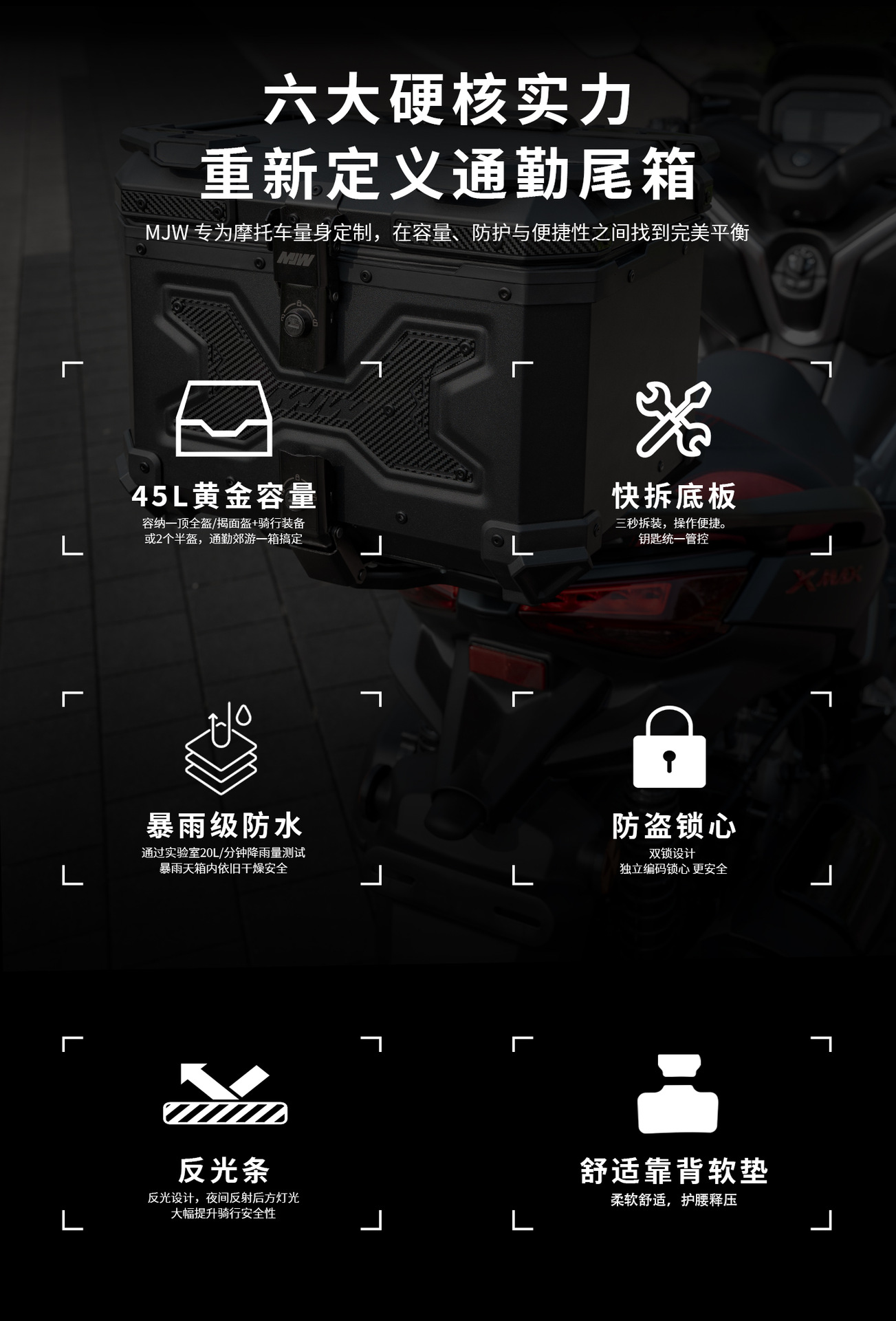 45L55L65L Black Warrior Motorcycle Aluminum Alloy Tail Box Portable Quick-Release Hand-Held Electric Vehicle with Base Plate