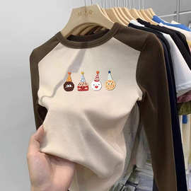 小女孩加厚德绒女童长袖T恤打底衫2023年秋季新款女童长袖上衣ins