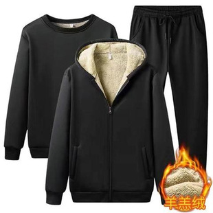 Men's sherpa jacket autumn and winter thickened velvet sweatshirt loose hooded cardigan student trendy warm jacket