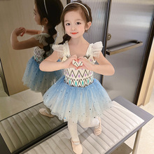 儿童舞蹈服短袖白色公主芭蕾舞裙女童短袖练功服跳舞裙女孩演出服