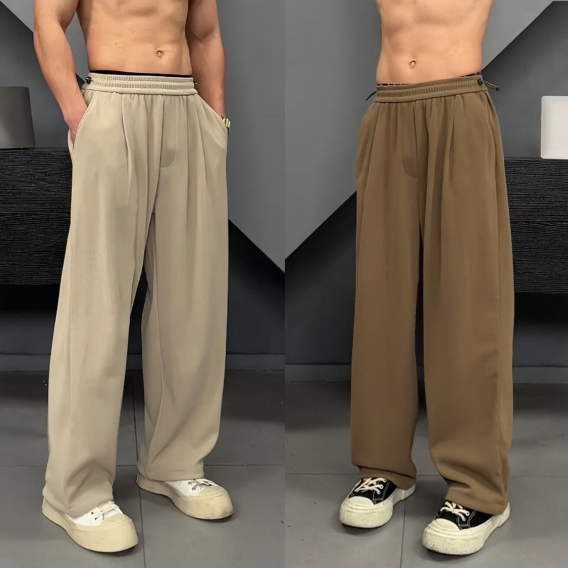 2025 Summer Ice Silk Pants Versatile Simple Textured Men's Casual Wide-Leg Pants Draped Non-Iron Straight-Leg Trousers Men