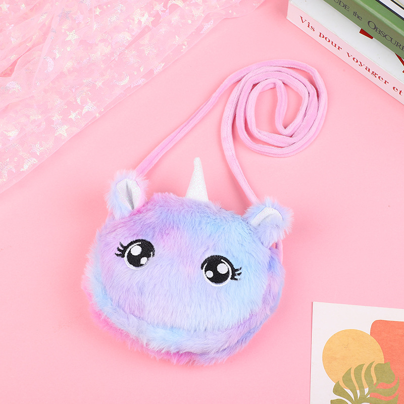 Estilo coreano de dibujos animados lindo unicornio felpa pequeña bolsa de hombro chica estudiante hombro mensajero bolsa de almacenamiento de bebé monedero
