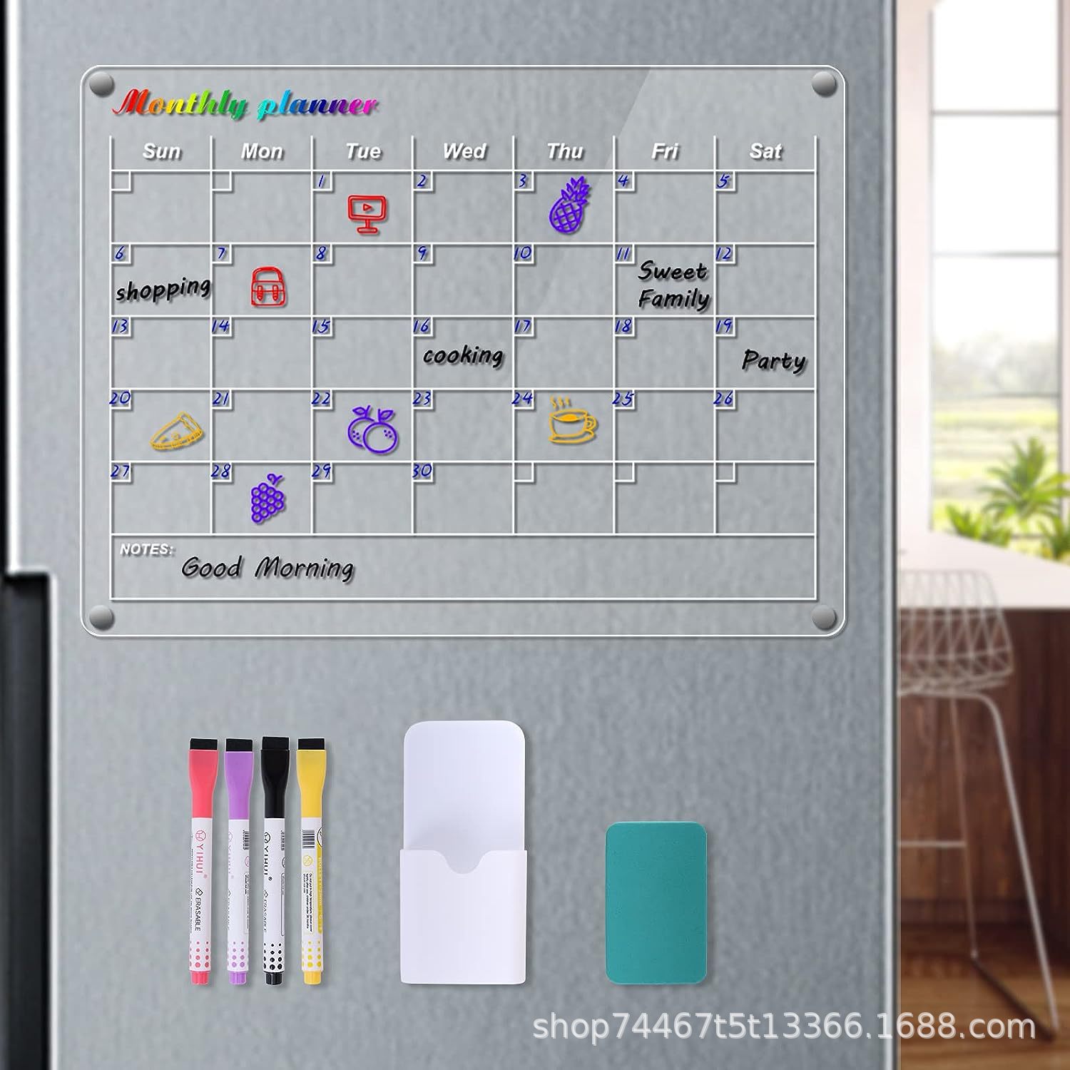 亚马逊跨境专供亚克力冰箱日历记事板磁吸写字板干擦板计划表家用