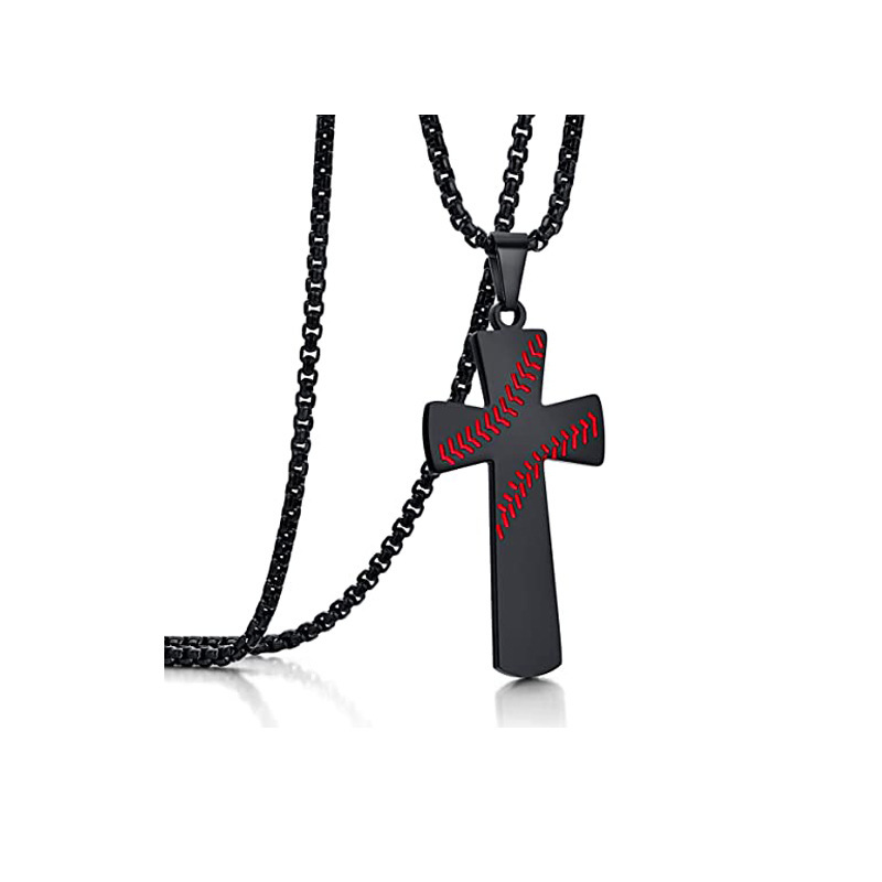 Collana con ciondolo a croce in acciaio inossidabile con scritta "Ballboard Texture" per uomo, stile sportivo, Hip Hop_voghion.com