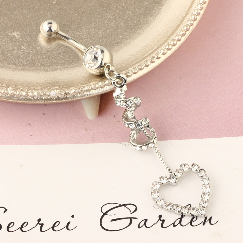 Heart Shape Rose Gold Belly Button Ring Stainless Steel Micro Set Zircon Belly Piercing Jewelry detail image 8