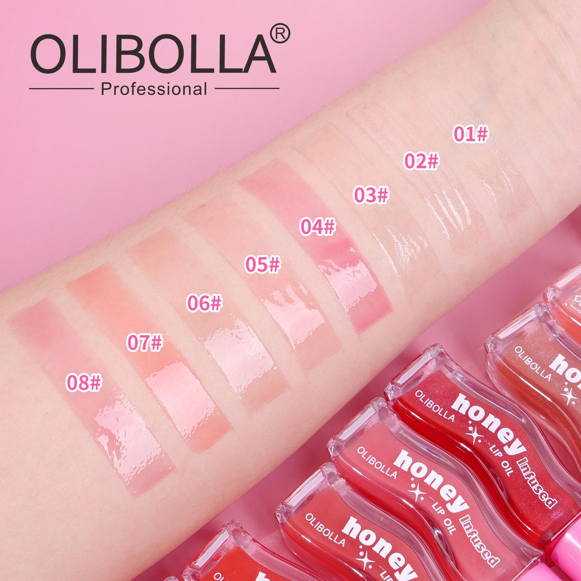 Brillo Labial de Gel con Espejo de Cristal OLIBOLLA, Aceite Labial Antiadherente, No se Desvanece Fácilmente, Brillo Labial al por Mayor, Brillo Labial Voluminizador