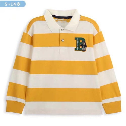 2024 New Spring Bear Kids' Clothing for Boys Loose Striped Long Sleeve POLO Shirt Casual Long Sleeve Top T-Shirt