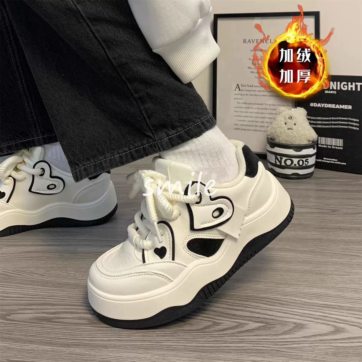 Кампус ветер плюс бархат любовь маленькие белые туфли женские толстые и теплые зимние