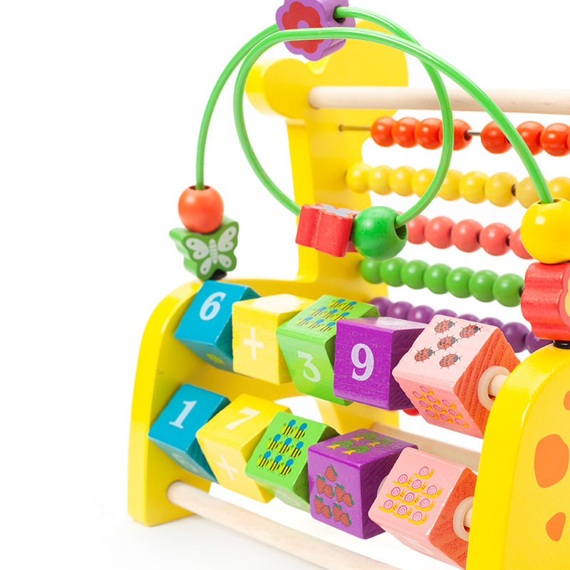 Madre de madera niños educación temprana juguete educativo ciervo con cuentas multi-funcional amarillo cuentas rack de computación