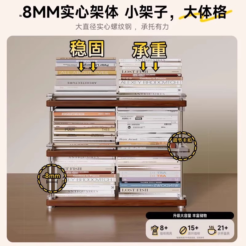 Estante de almacenamiento de eje óptico escritorio de madera maciza pequeño estante de taza de café esquina estante multicapa gabinete de maquillaje estante de almacenamiento medieval