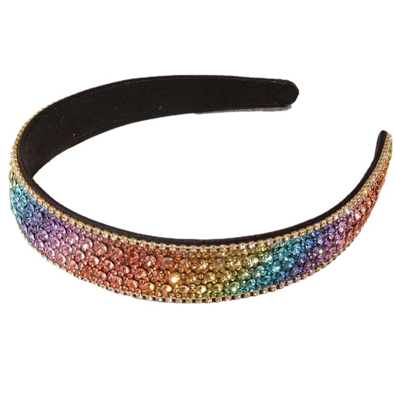 Qi Wei mismo estilo diadema elegante estilo retro coreano rhinestone horquilla color diamante incrustado pelo de ala ancha de las mujeres presionando accesorios para el cabello lavado de cara